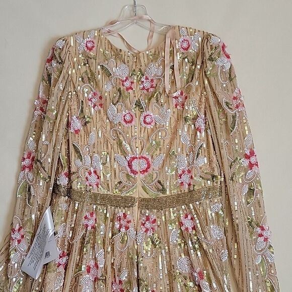 14 MAC DUGGAL FLORAL NEUTRAL TAN BEADED TEA LENGTH Stunning DRESS 5415 NWT - Picture 12 of 13